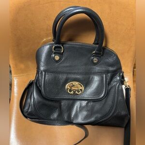 Emma Fox Black Pebbled Leather Satchel/Crossbody – Gold Hardware